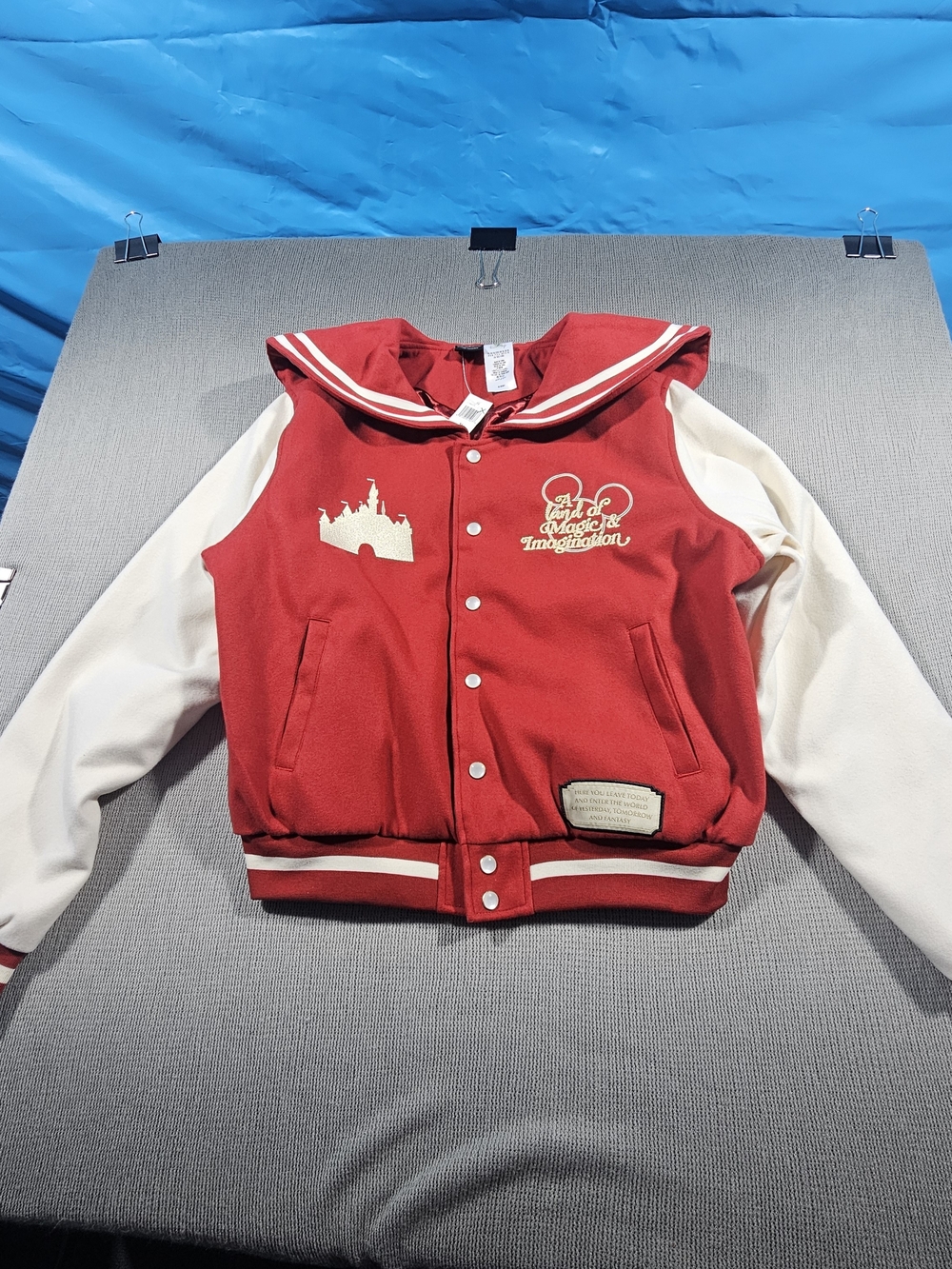 Disney Parks Varsity Jacket red body, white sleeves, and sailor collar XL